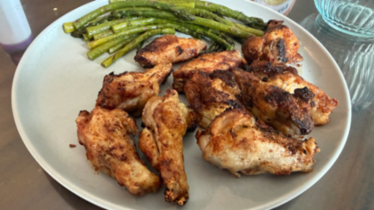 Wings and asparagus